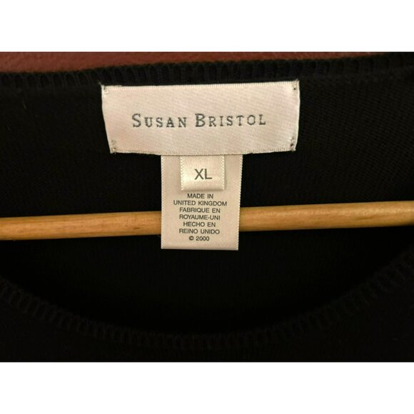 Susan Bristol Women Black Beaded Floral Embroidered Sweater Size XL Short Sleeve - Picture 3 of 4